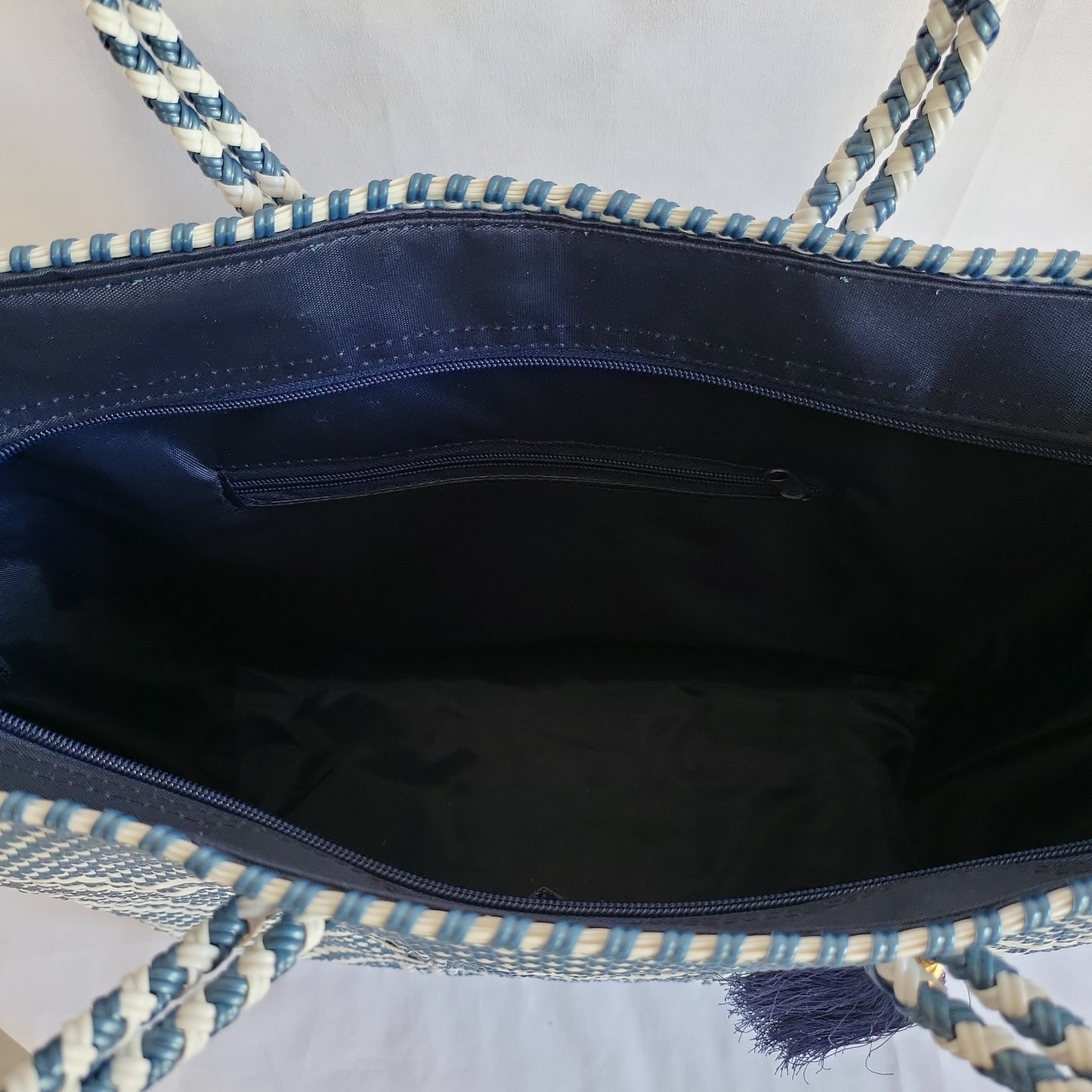 Lola Medium Bag - Zipper Blue & Double White