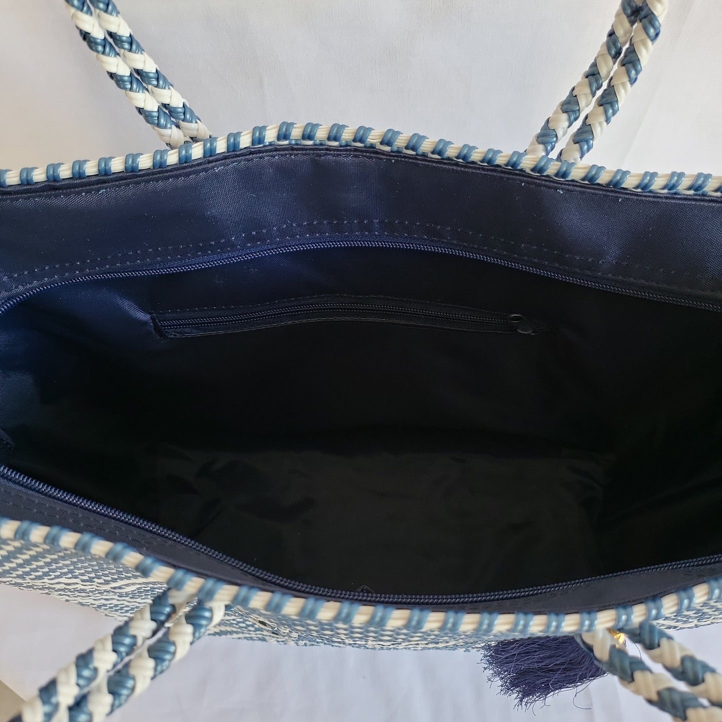 Lola Medium Bag - Zipper Blue & Double White
