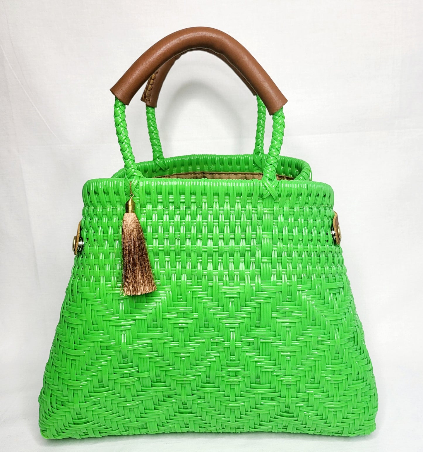 Lola Bucket Bag - Lime Green with Tan Handle