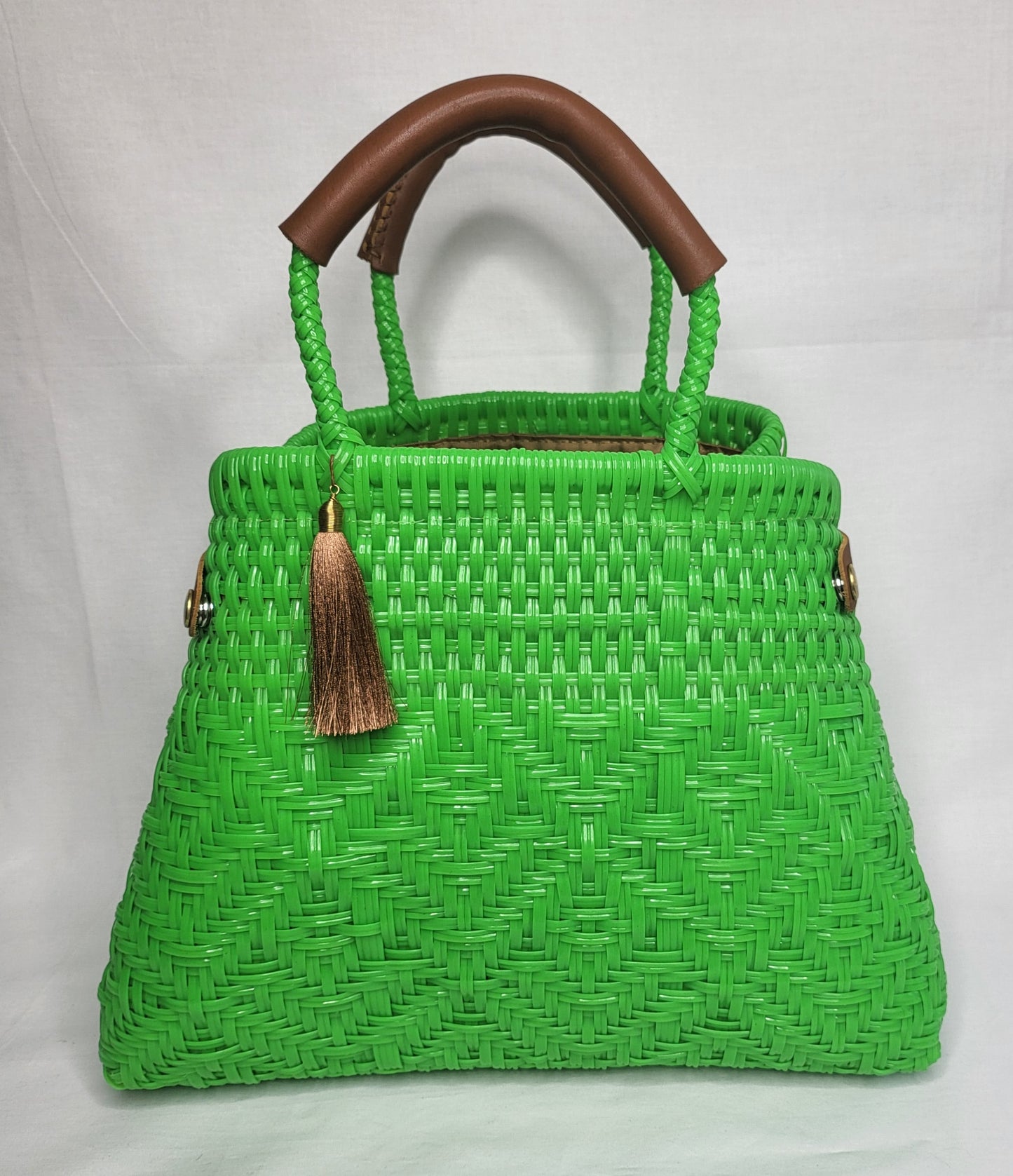 Lola Bucket Bag - Lime Green with Tan Handle