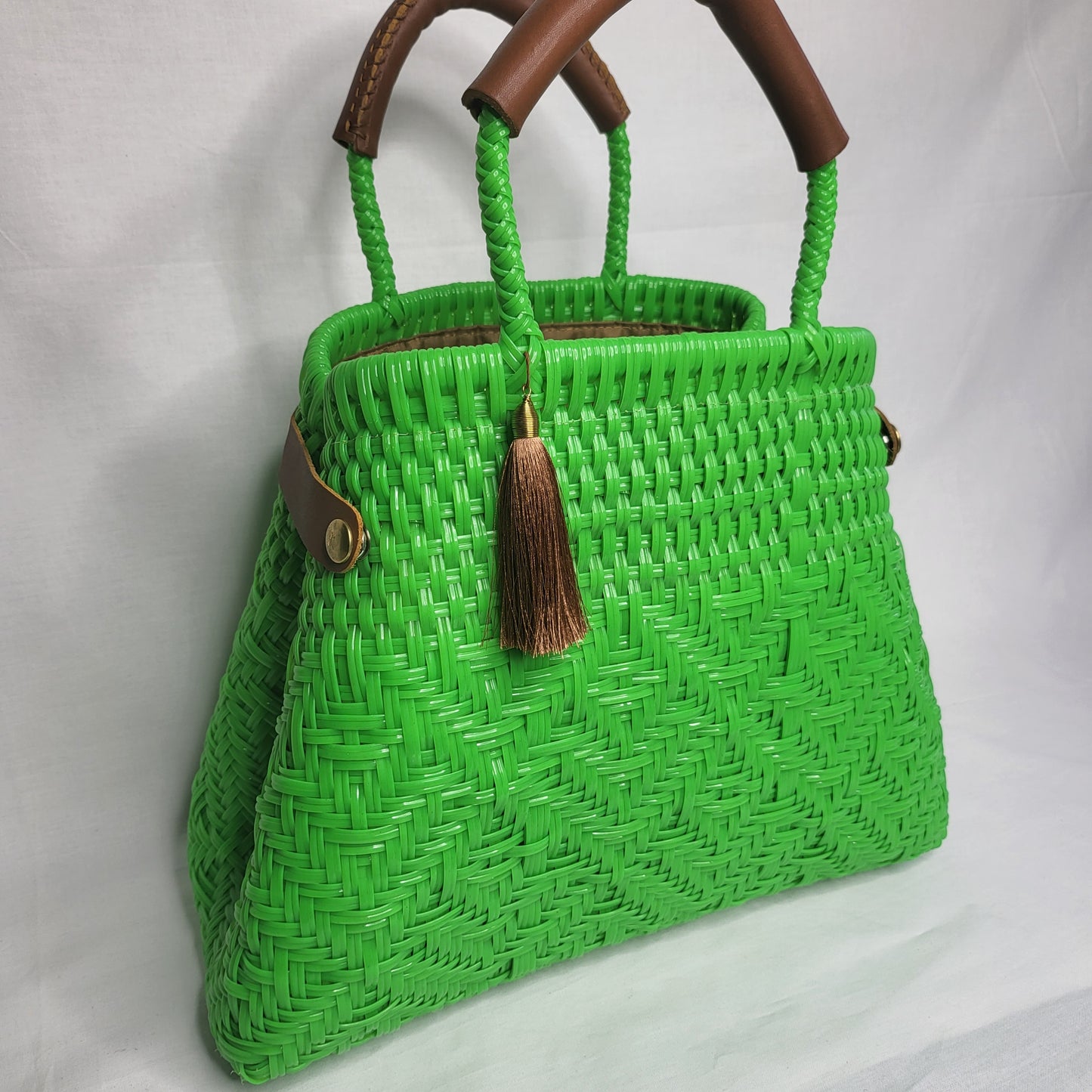 Lola Bucket Bag - Lime Green with Tan Handle