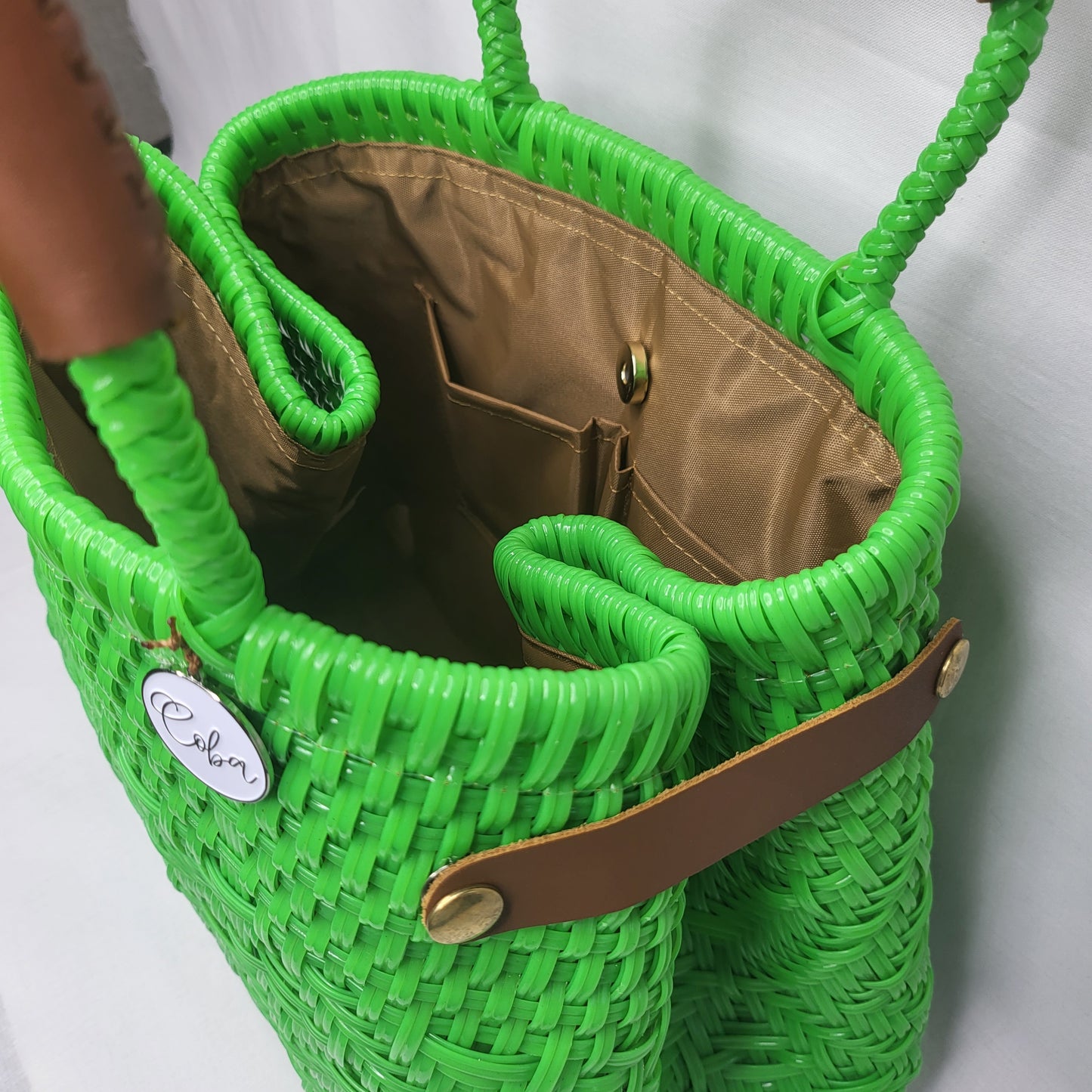 Lola Bucket Bag - Lime Green with Tan Handle