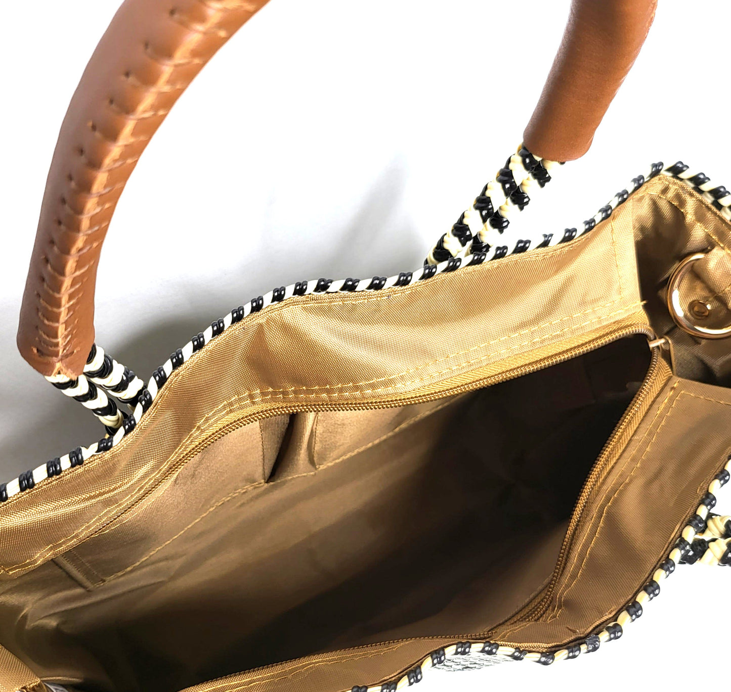 Lola Mini Bag - Black and Beige Chevron Zipper