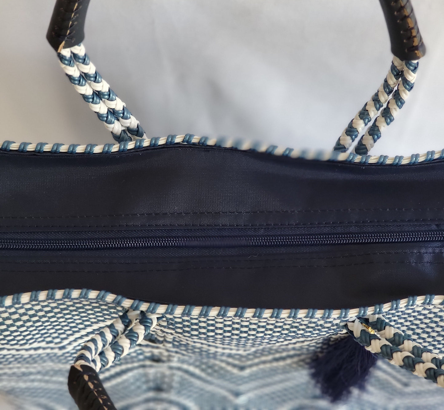 Lola Medium Bag - Blue & White Zipper