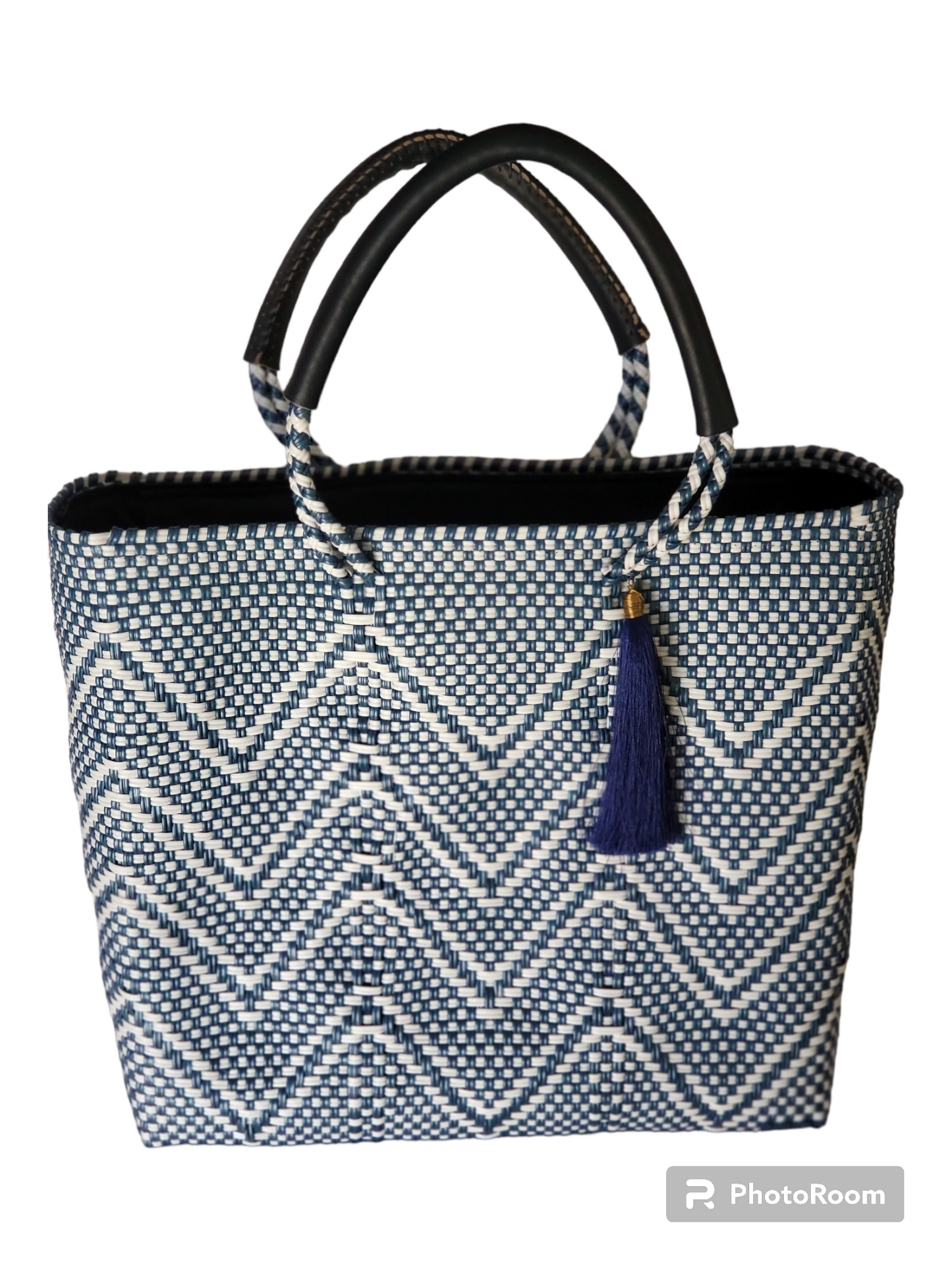 Lola Medium Bag - Zipper Blue & Double White
