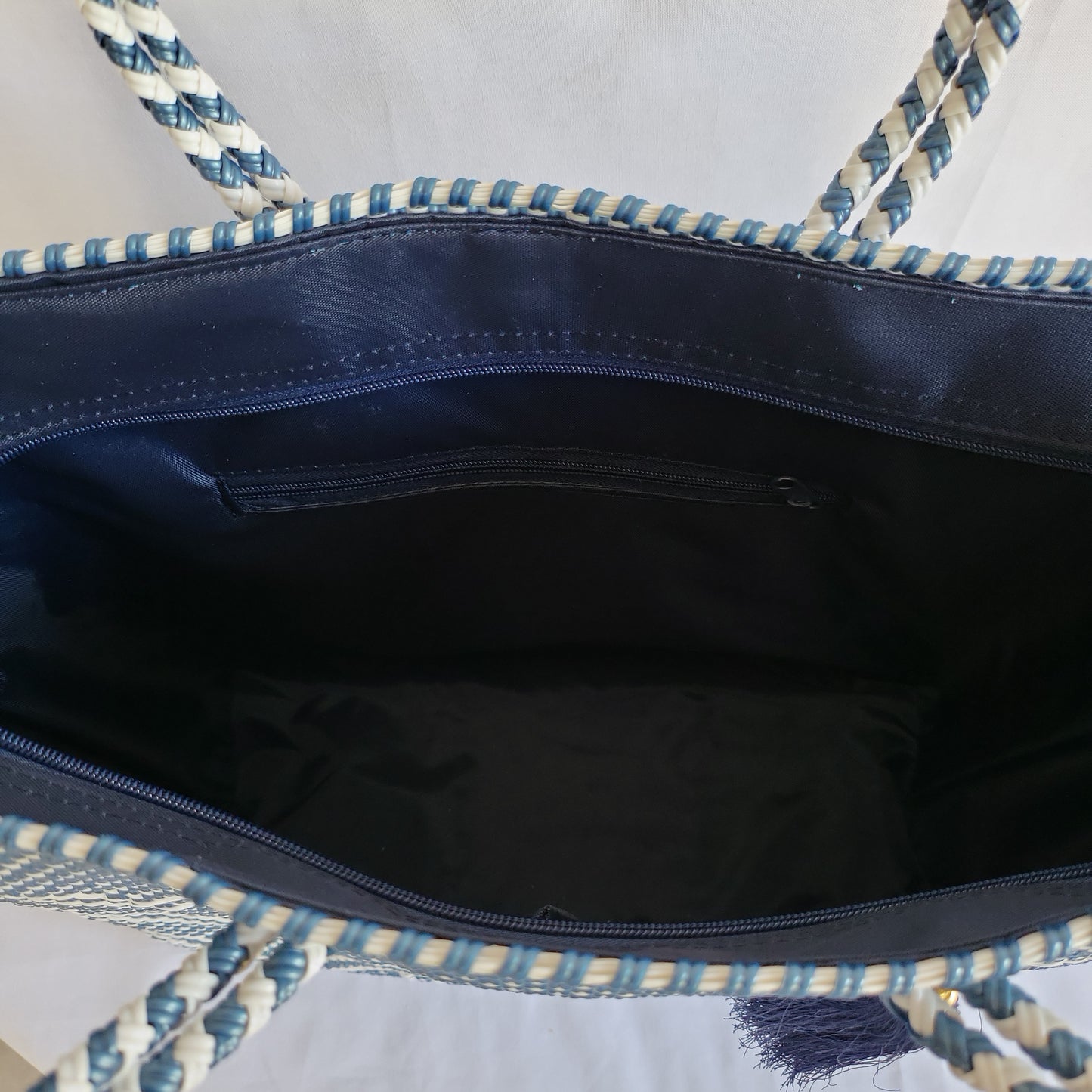 Lola Medium Bag - Zipper Blue & Double White