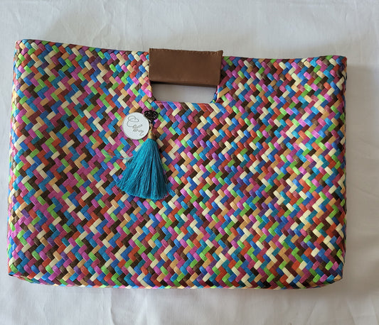 Multi Color Artisan Clutch - Blue Tassel