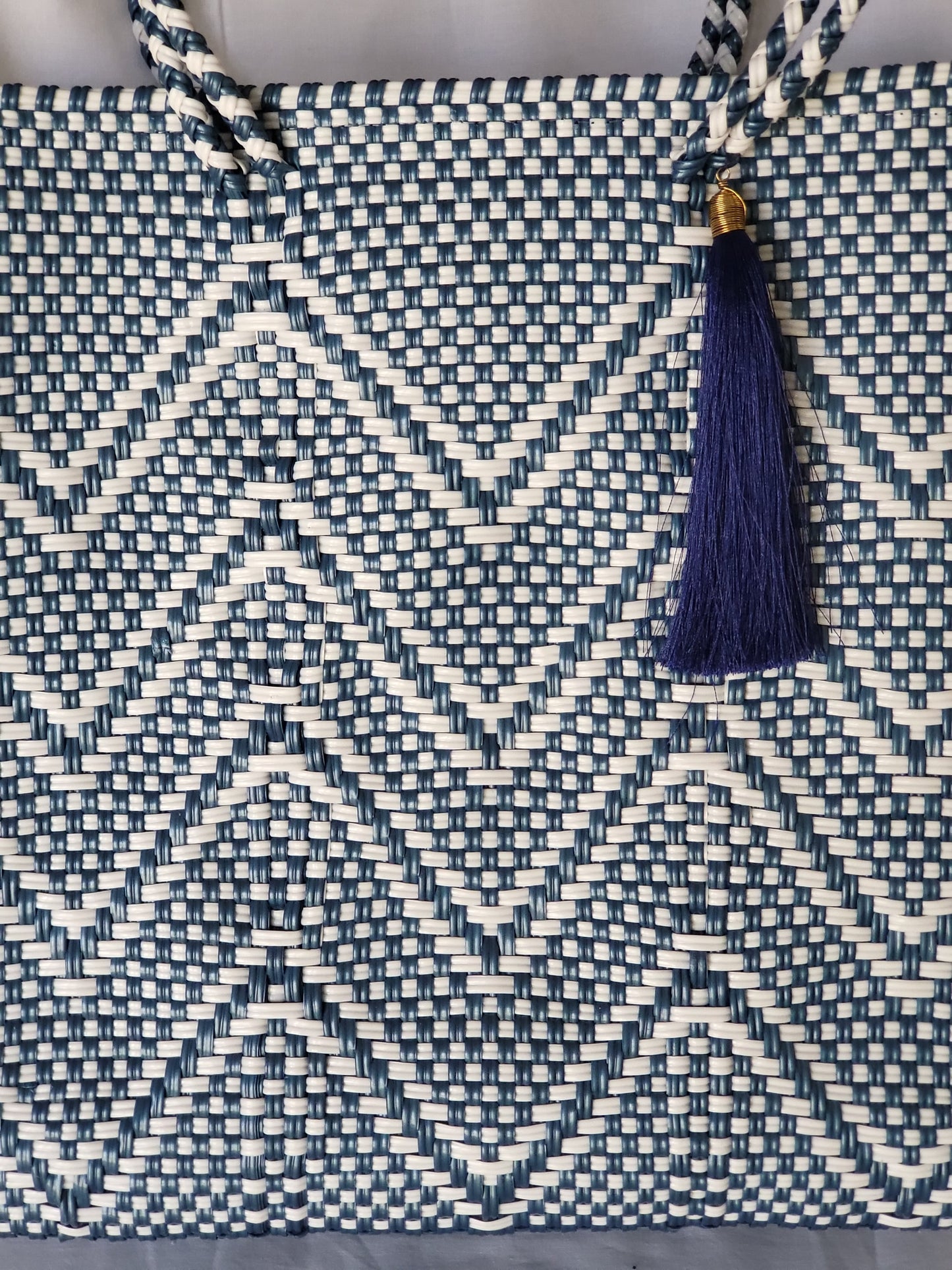Lola Medium Bag - Blue & Double White