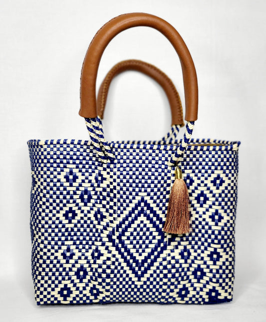 Lola Mini Bag - Blue and Ivory Diamond w/ zipper