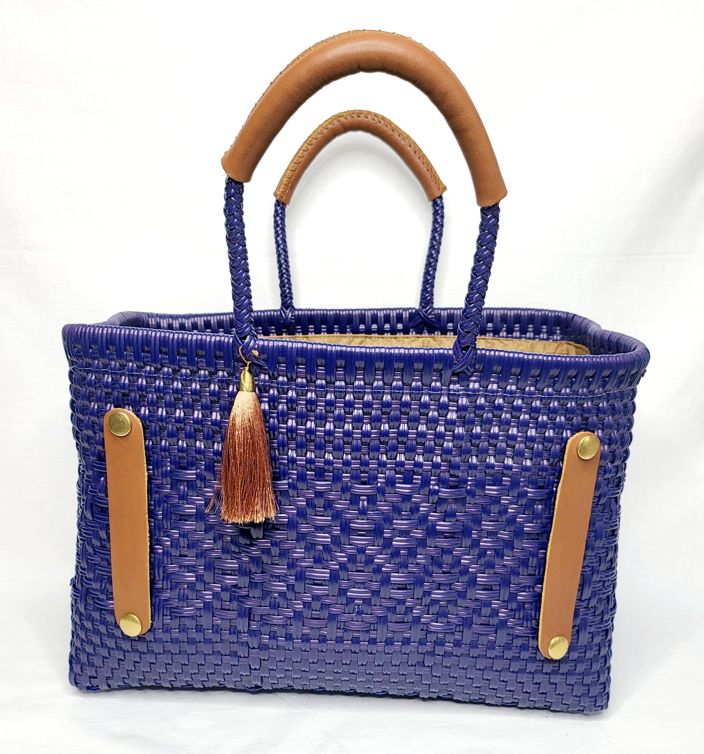 Lola Bucket Bag - Royal Blue Weave with Tan Handle