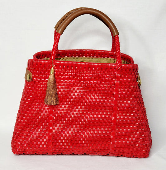 Lola Bucket Bag - Ruby Red with Tan Handle