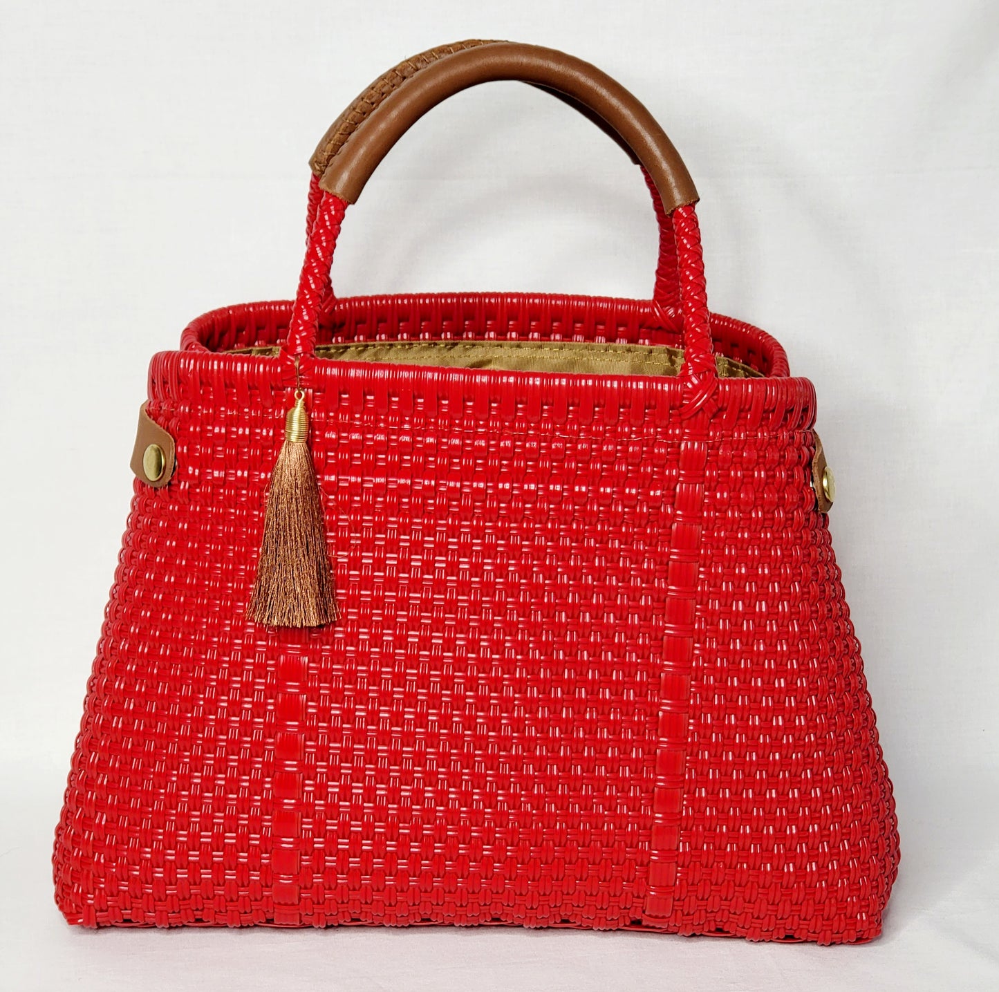 Lola Bucket Bag - Ruby Red with Tan Handle