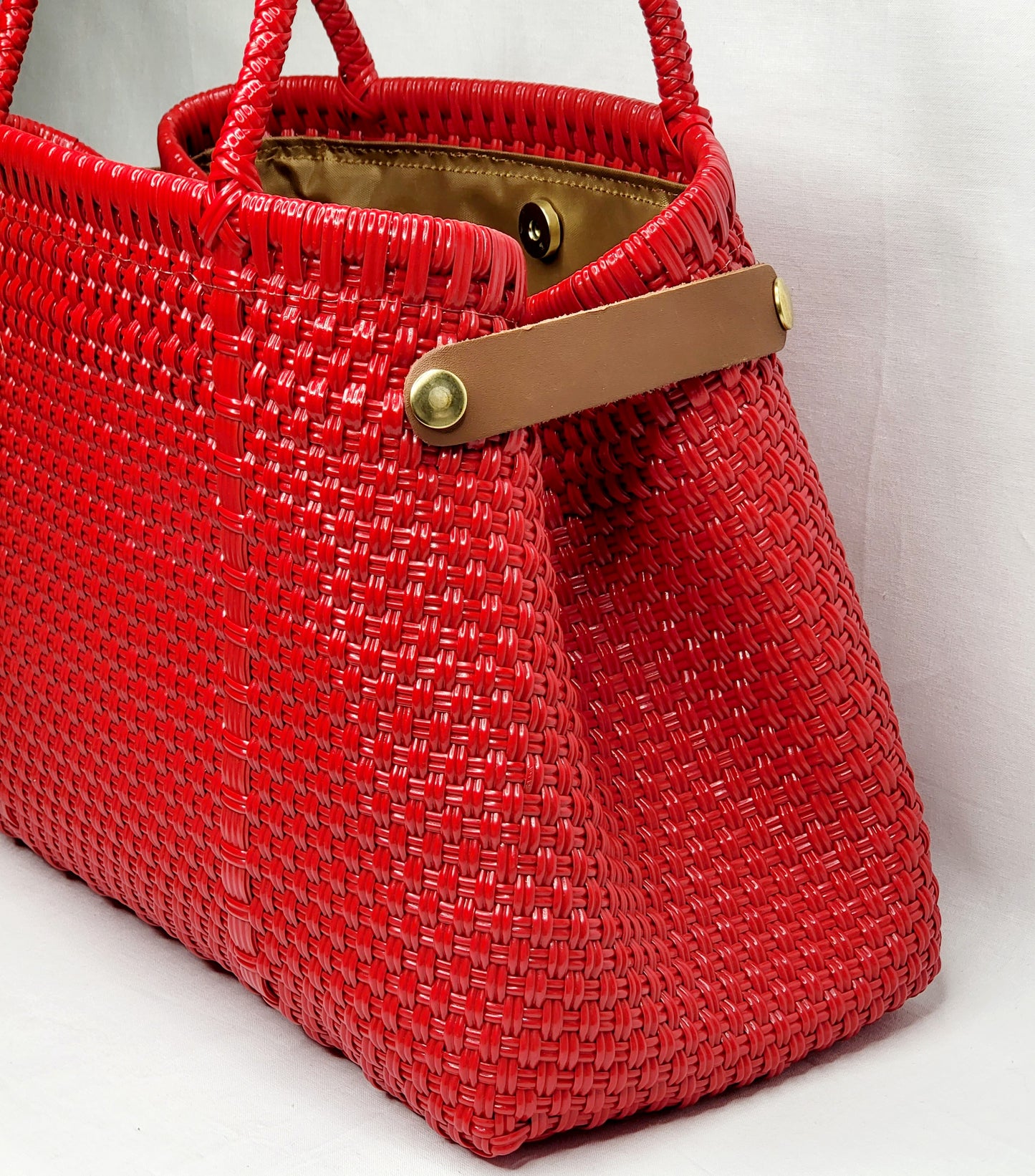 Lola Bucket Bag - Ruby Red with Tan Handle