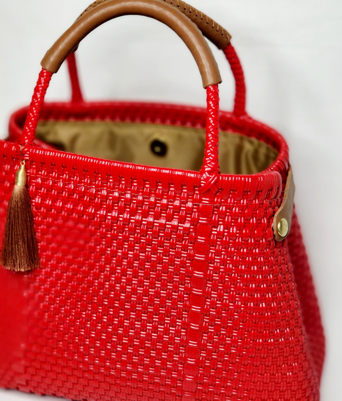 Lola Bucket Bag - Ruby Red with Tan Handle