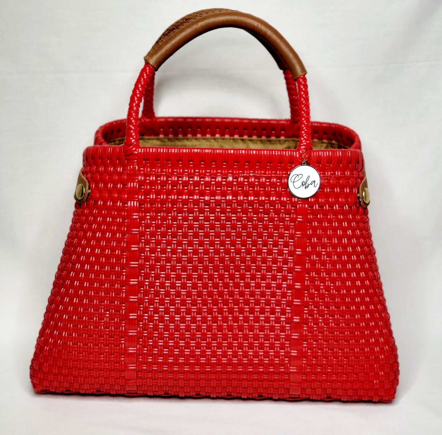 Lola Bucket Bag - Ruby Red with Tan Handle