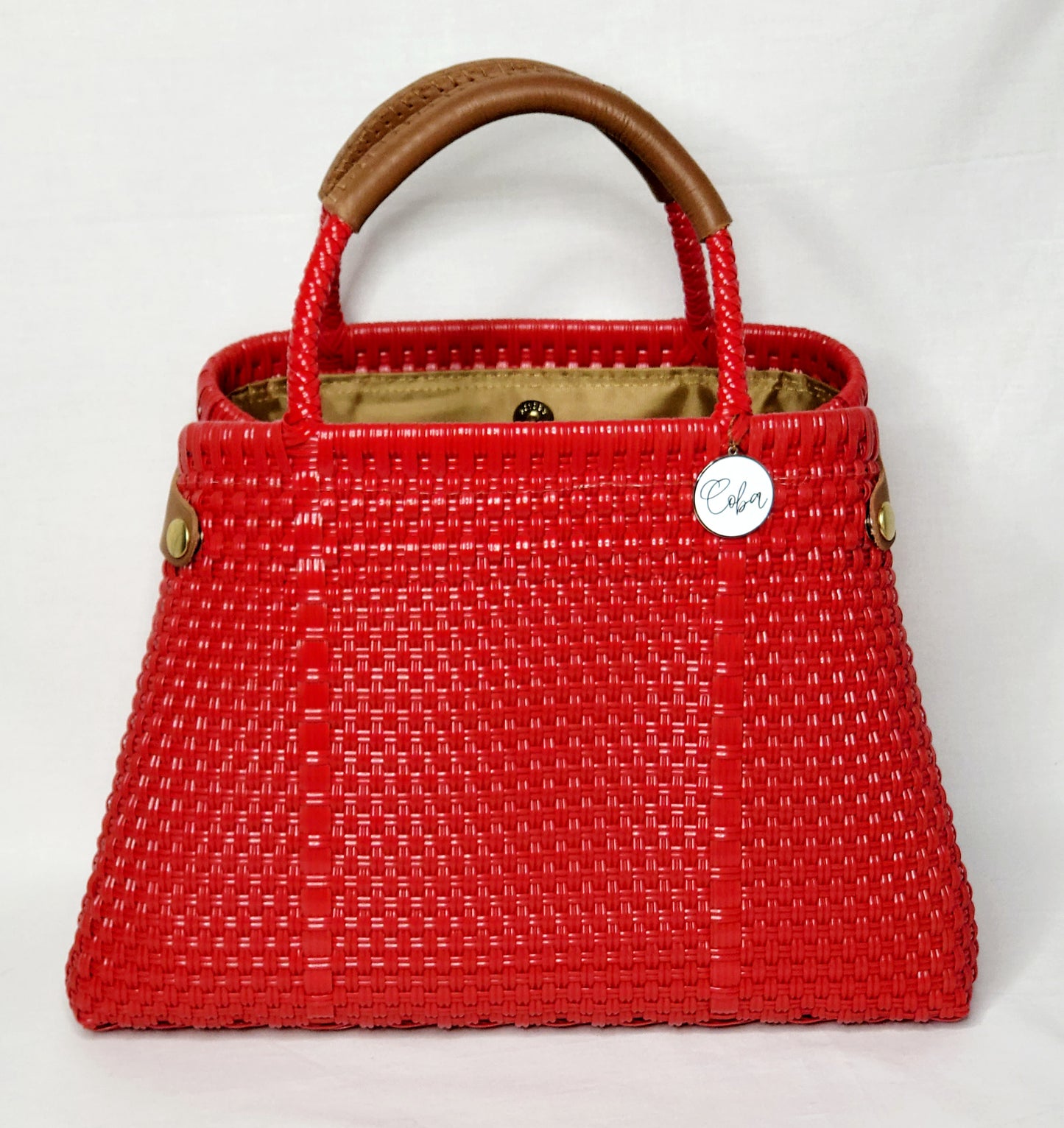 Lola Bucket Bag - Ruby Red with Tan Handle