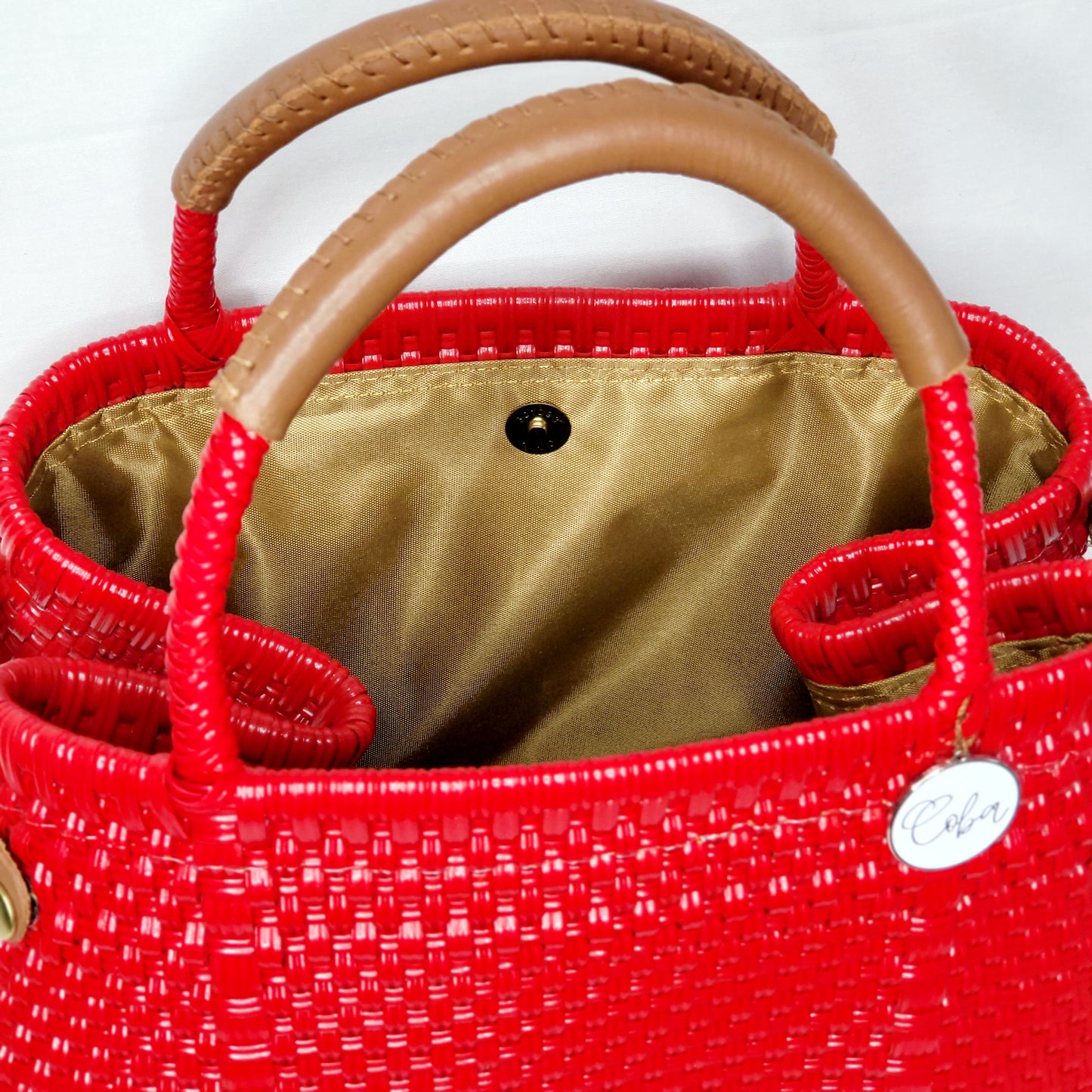Lola Bucket Bag - Ruby Red with Tan Handle