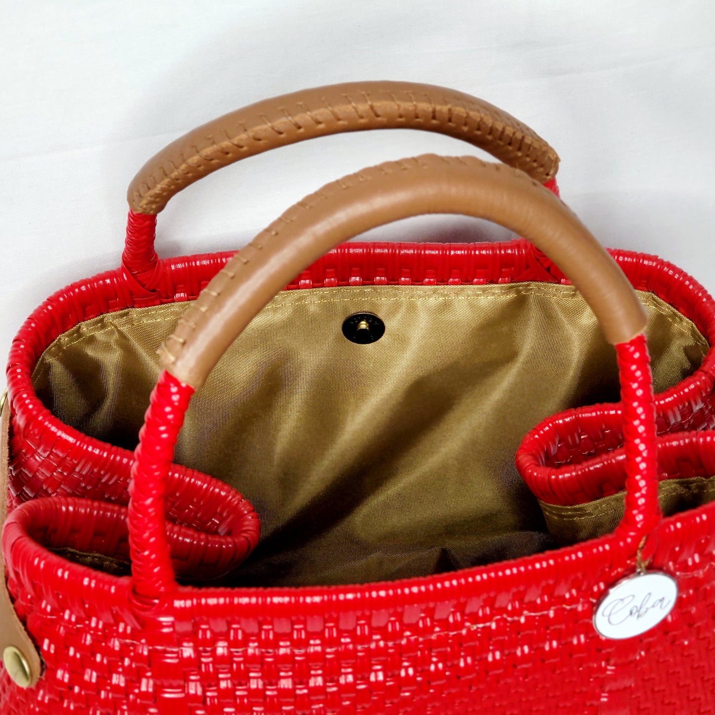 Lola Bucket Bag - Ruby Red with Tan Handle