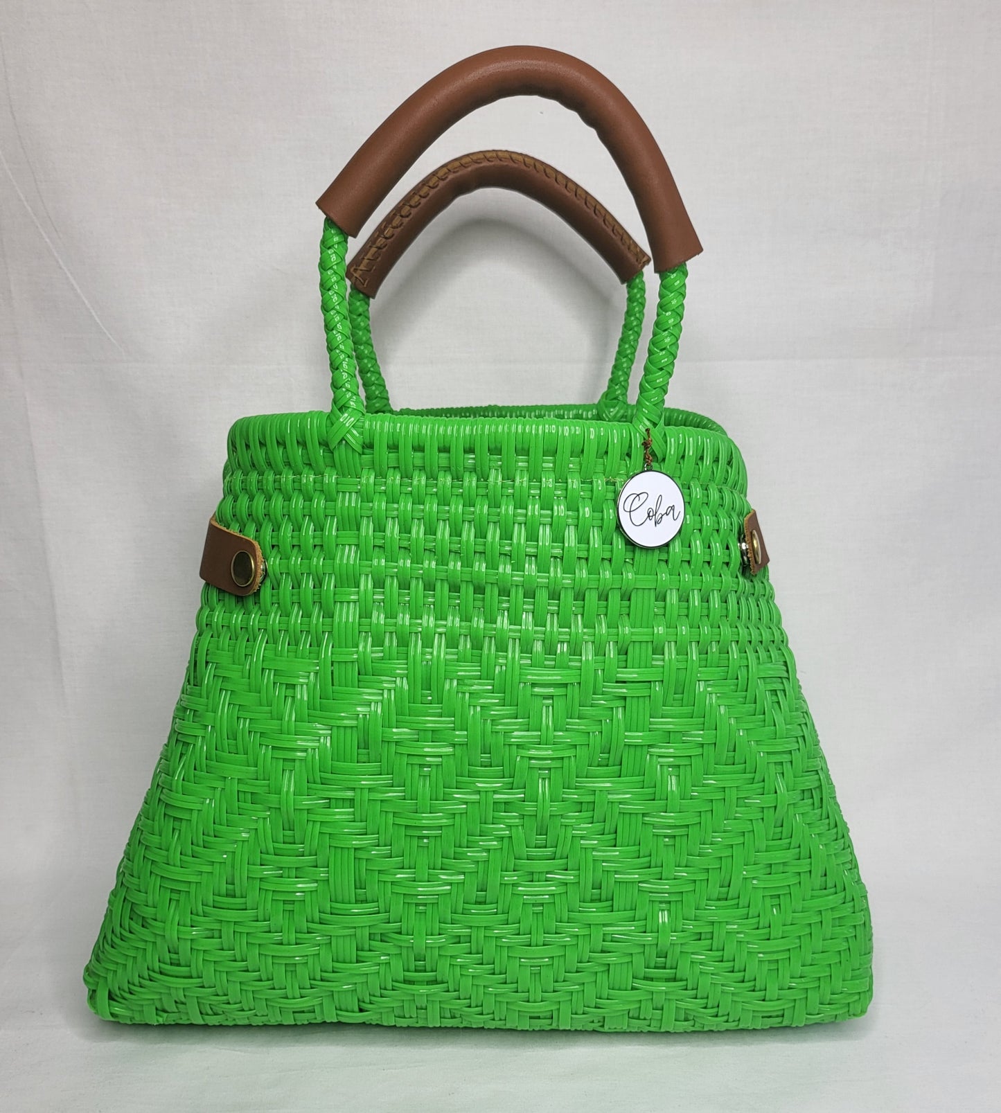 Lola Bucket Bag - Lime Green with Tan Handle