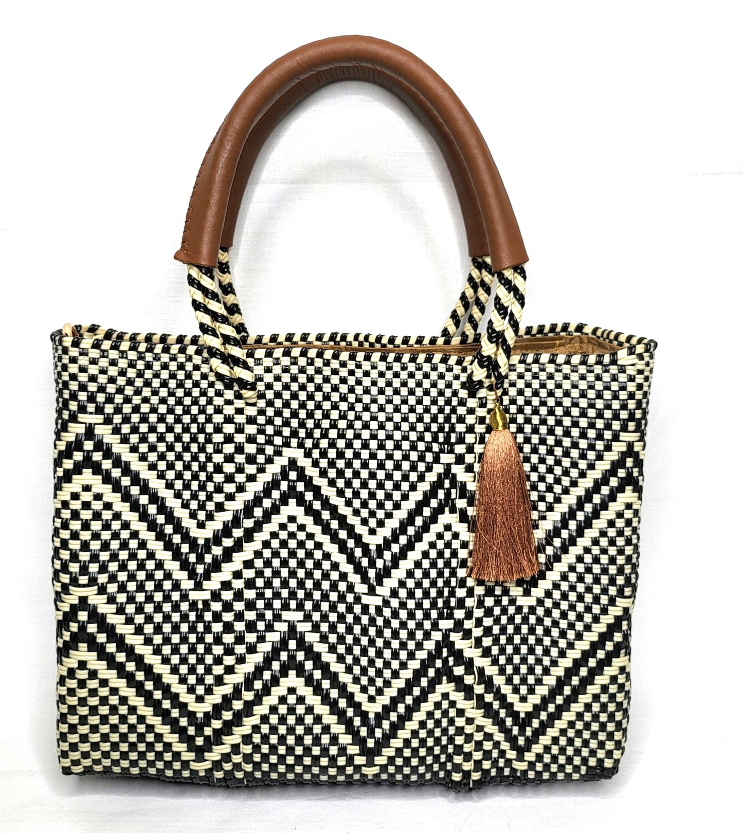 Lola Mini Bag - Black and Beige Chevron