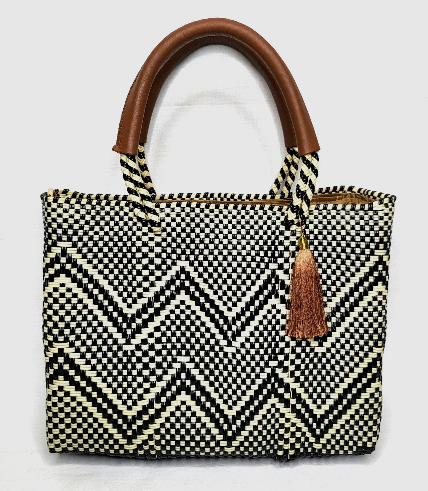 Lola Mini Bag - Black and Beige Chevron