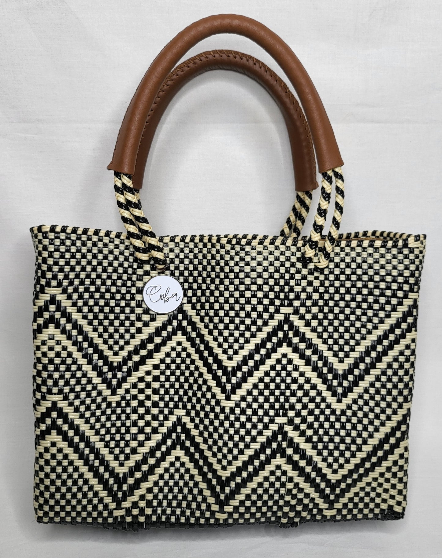 Lola Mini Bag - Black and Beige Chevron