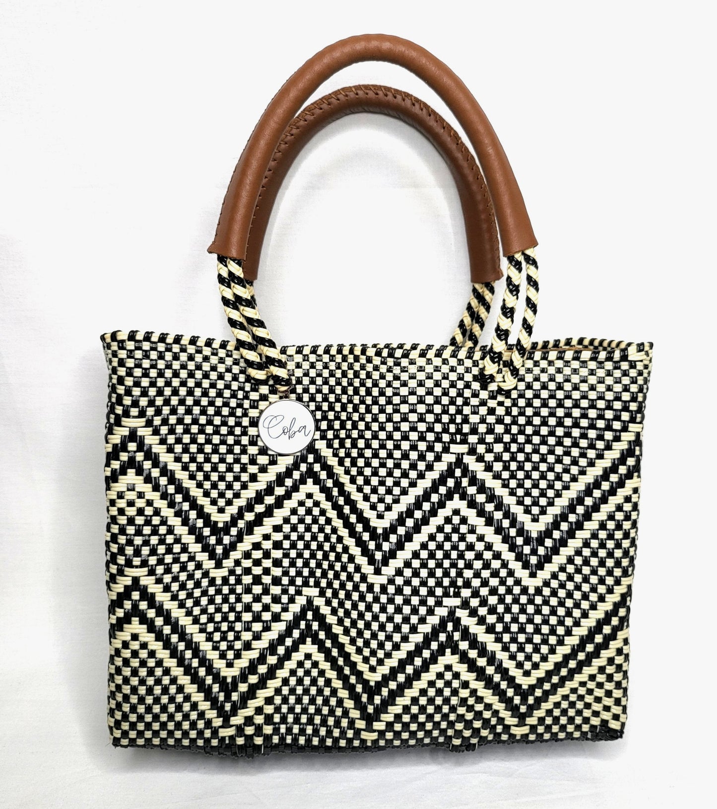Lola Mini Bag - Black and Beige Chevron
