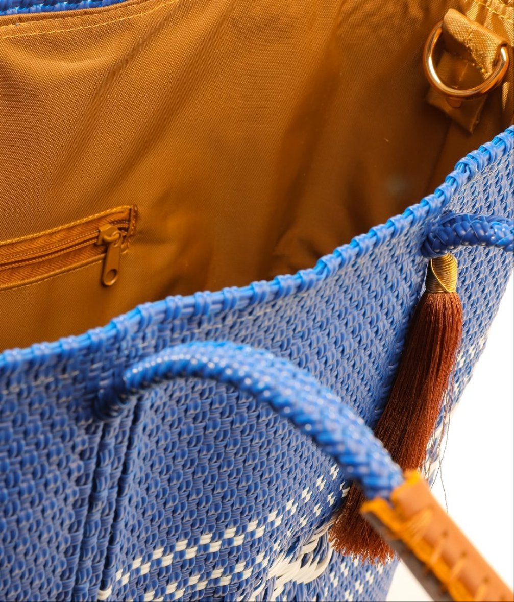 Lola Medium Bag -  Zipper Blue Royal & White Diamond
