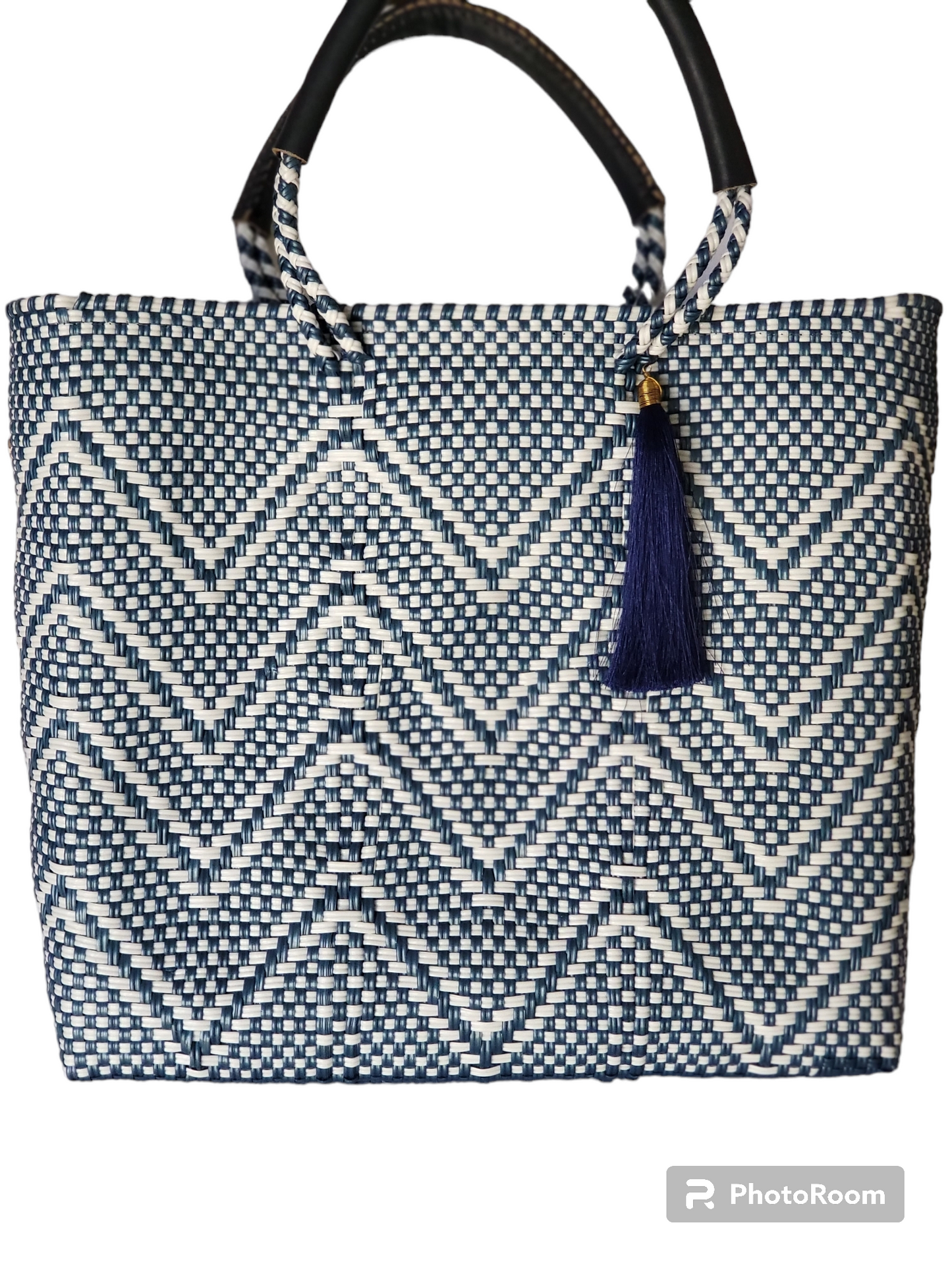 Lola Medium Bag - Zipper Blue & Double White