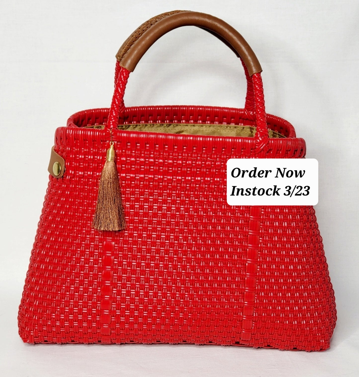 Lola Bucket Bag - Ruby Red with Tan Handle