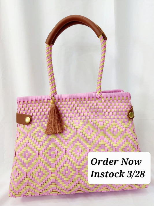 Lola Bucket Bag - Long Handle Pink/Creme