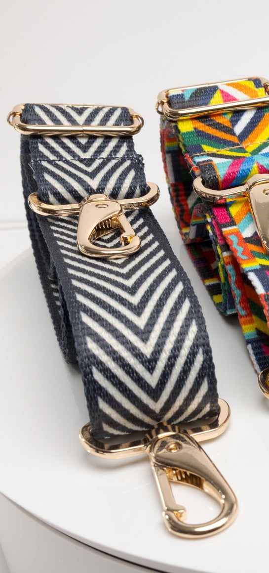 Navy and white herringbone purse strap